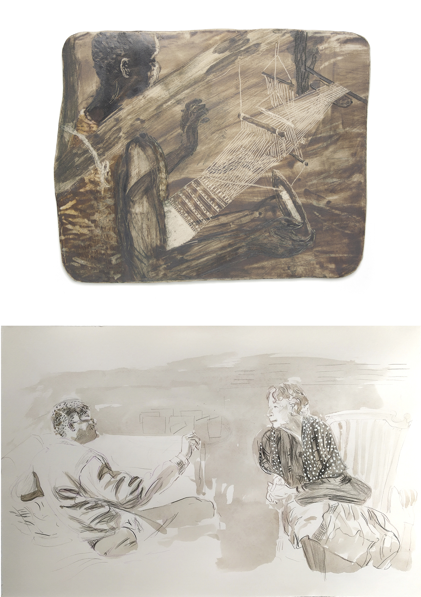 Boven:  Unnamed Weaver at a Bambara Horizontal Loom. Beneden: Darryl Pinckney and Elizabeth Hardwick