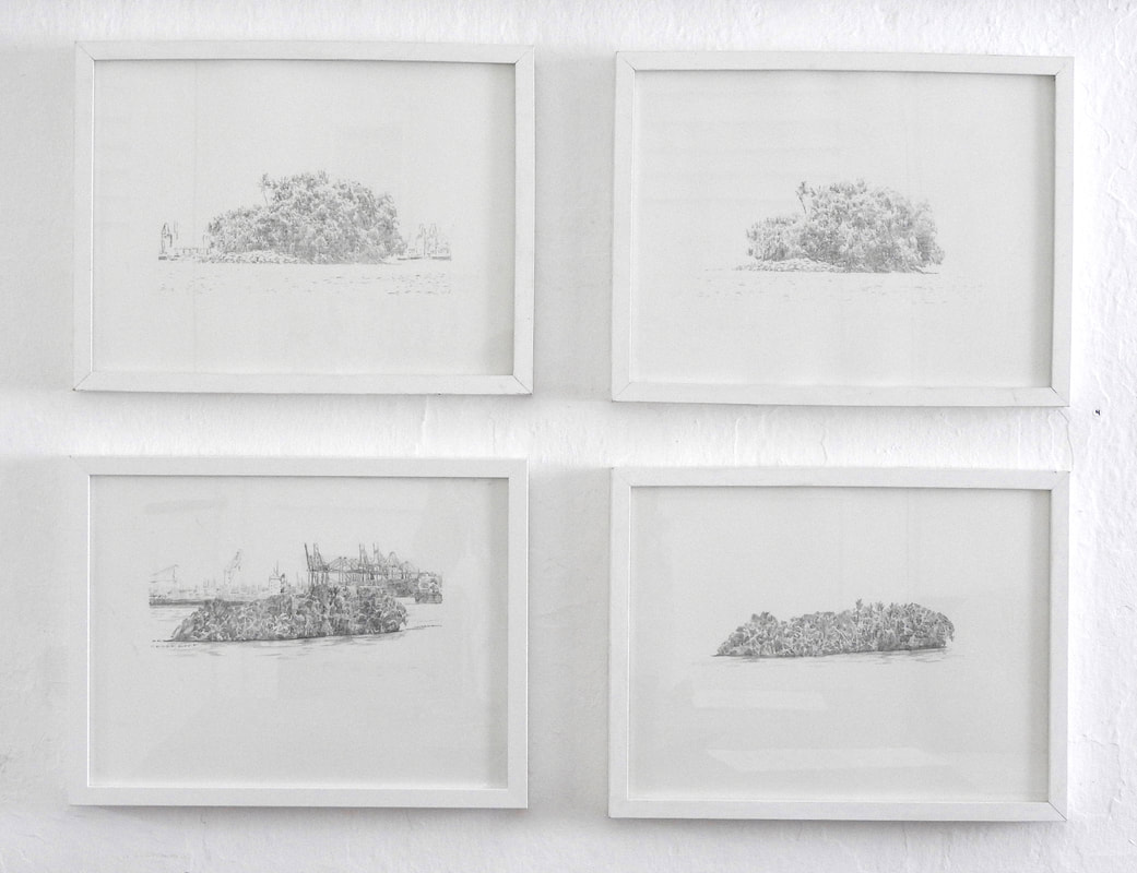 Castaway (the island series), pencil, monoprint on paper, 30x 40 cm each, 2022