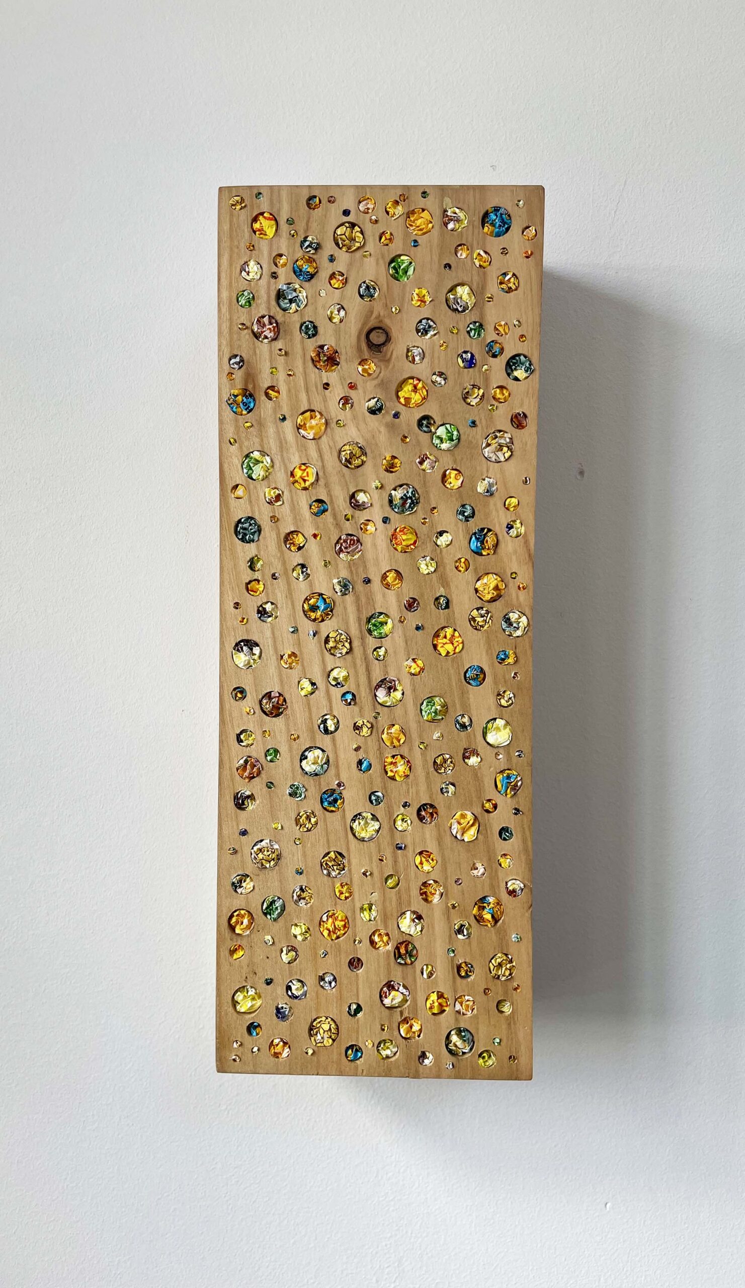Nesting box    honey candy wrappers, wood     30 x 10,5 x 6,5 cm