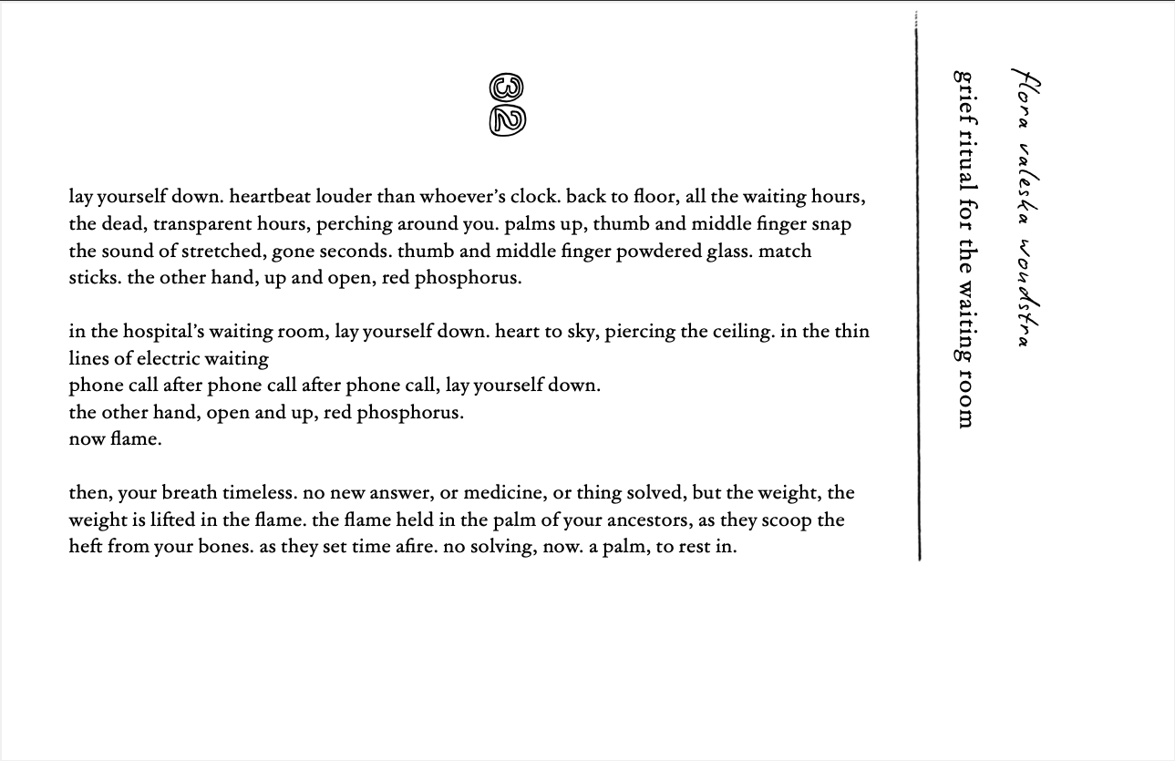 GRIEF RITUAL FOR THE WAITING ROOM, POEM (2023)
