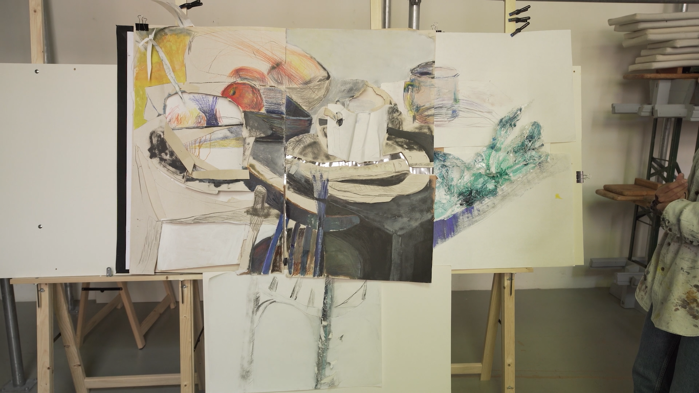 The pencil, my hand, objects, work in progress