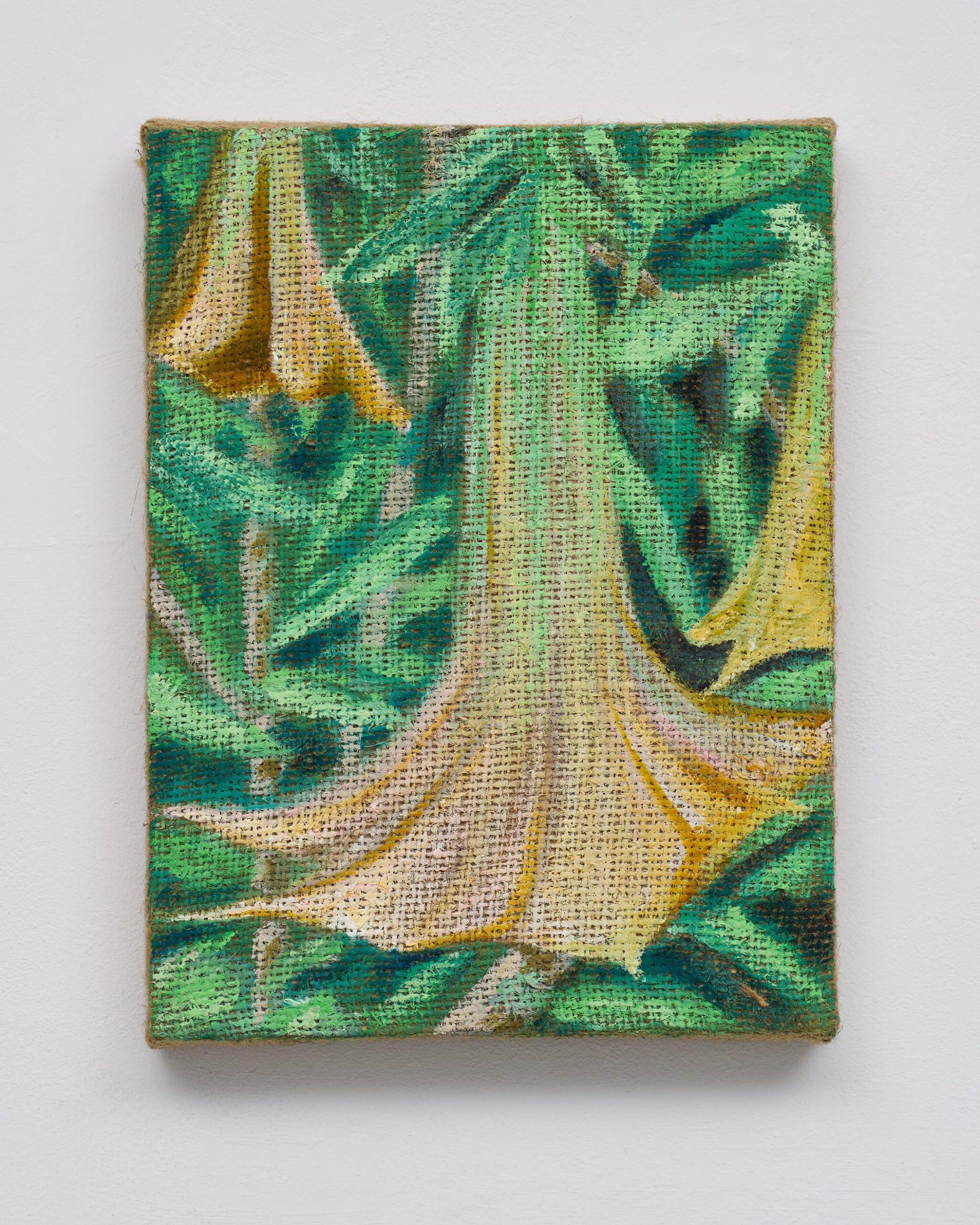 Floripondio Blanco (2026)  - Oil on jute, 24 x 18 cm