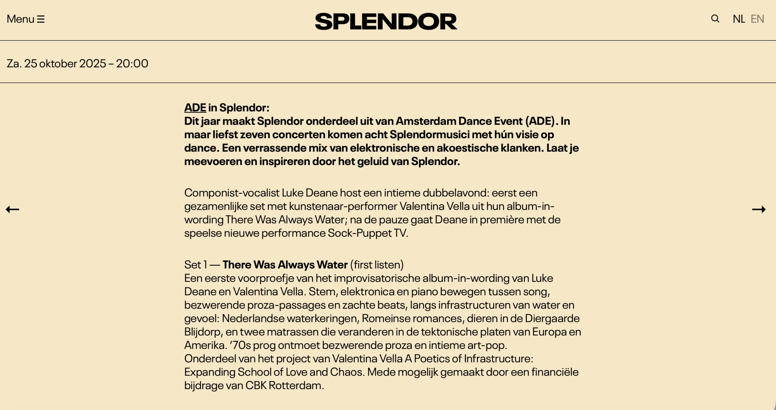 There Was Always Water - part of ADE programming at Splendor in Amsterdam - October 2025