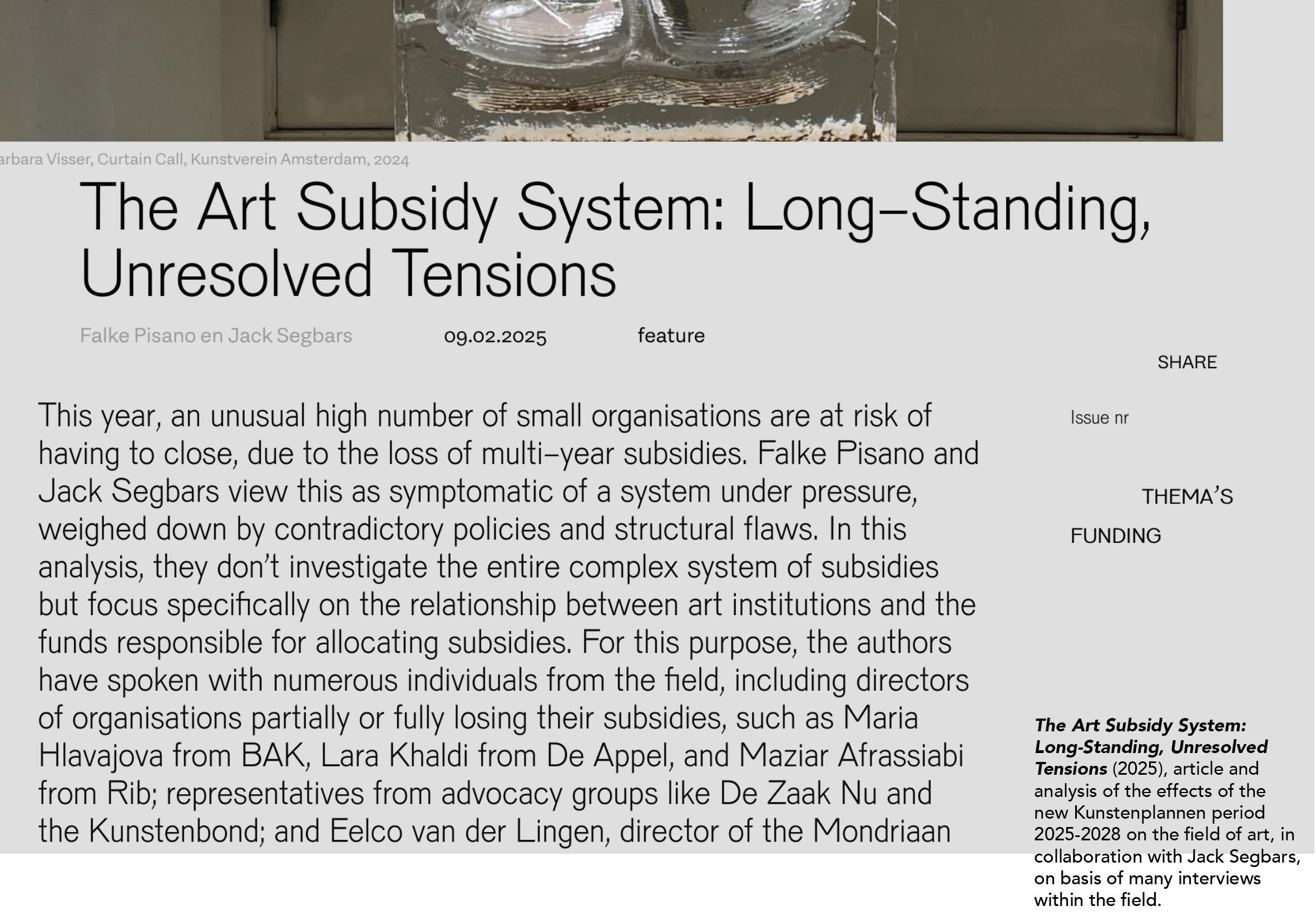 The Art Subsidy System: Long-Standing, Unresolved Tensions (2025)