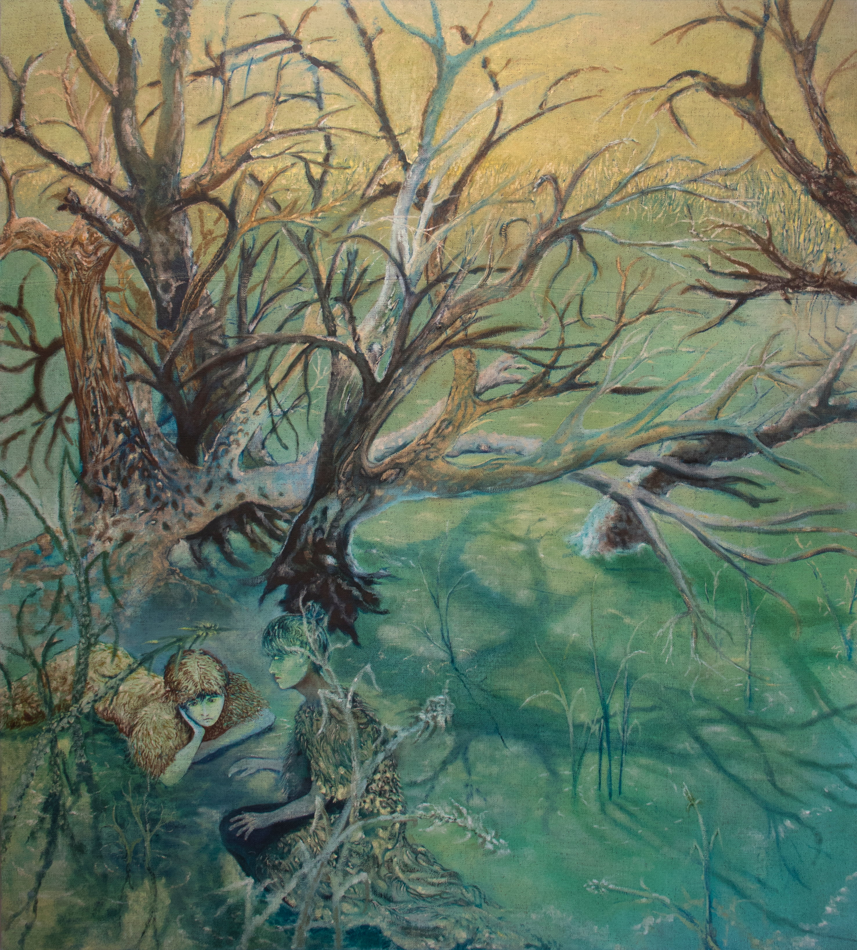 L'orlo della confidenza, 2024, oil on jute, 200 x 165 cm